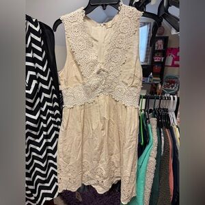 Altar'd State Cream Lace-Trim Midi Dress